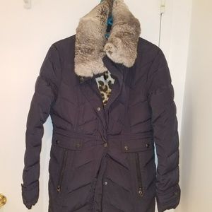 COZY laundry Navy Real Fur Trimmed Down Jacket